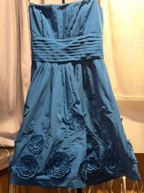 BCBGMaxAzria Teal Strapless Ruffle A-Line Women’s Dress size 2 babydoll prom
